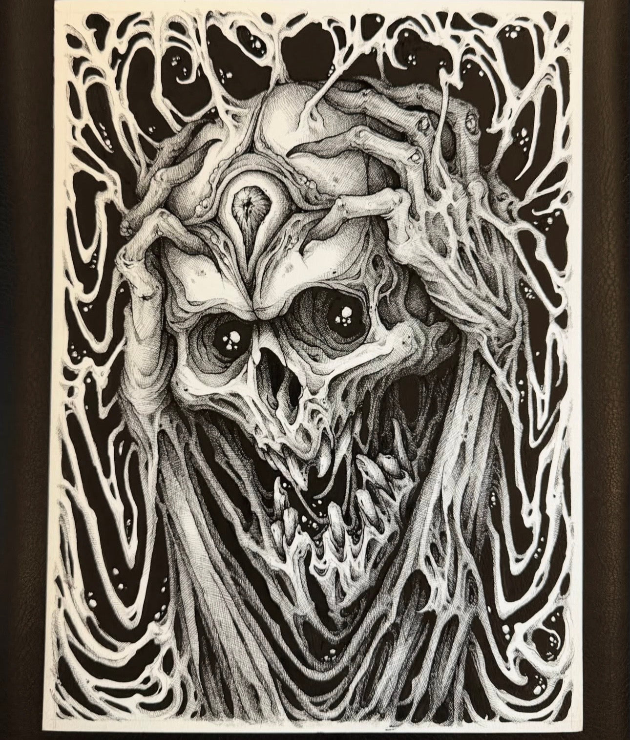 Skull “Psychosis” Blackwork Illustrative Tattoo Style Art Print 11x15”