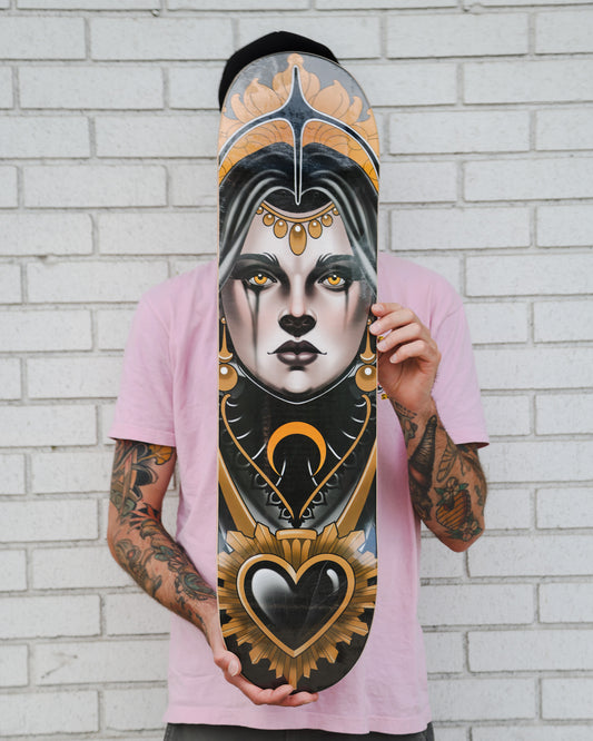 Sacred Heart Lady Face Neotraditional Tattoo Skateboard Deck