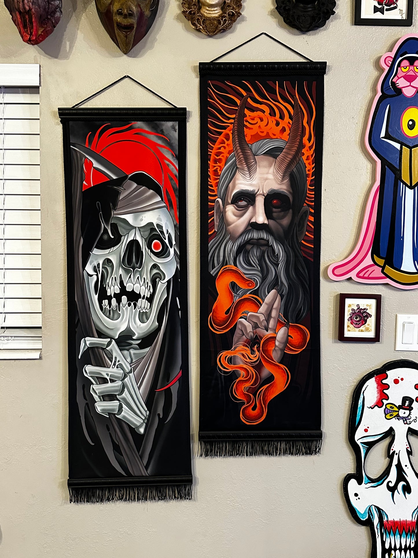 Grim Reaper Neotraditional Tattoo Style Art Tapestry Fabric Banner 15x45”