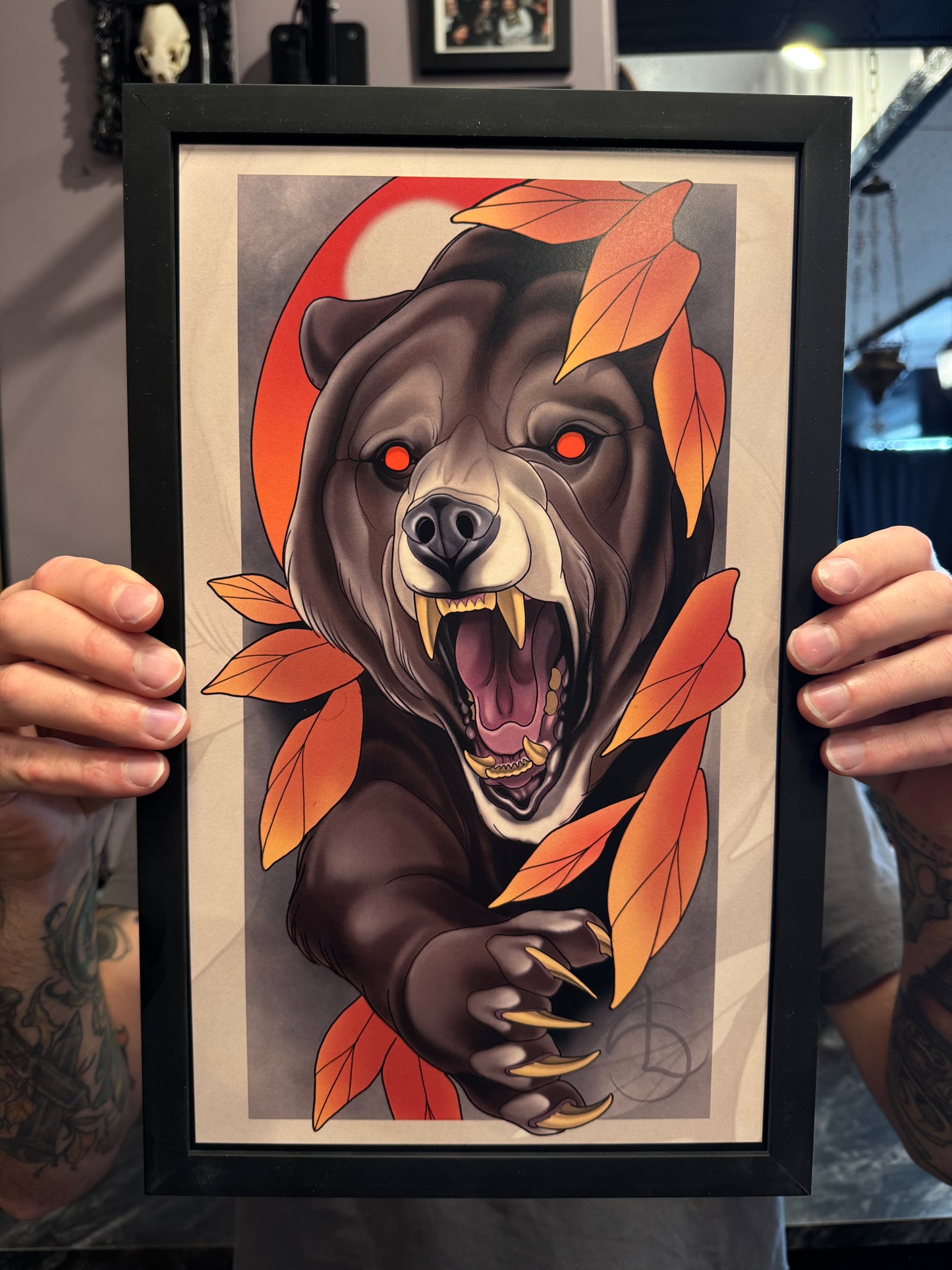 Grizzly Bear Neotraditional Tattoo Style Art Print 8.5x14"
