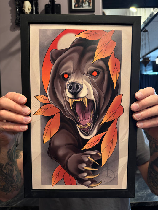 Grizzly Bear Neotraditional Tattoo Style Art Print 8.5x14"