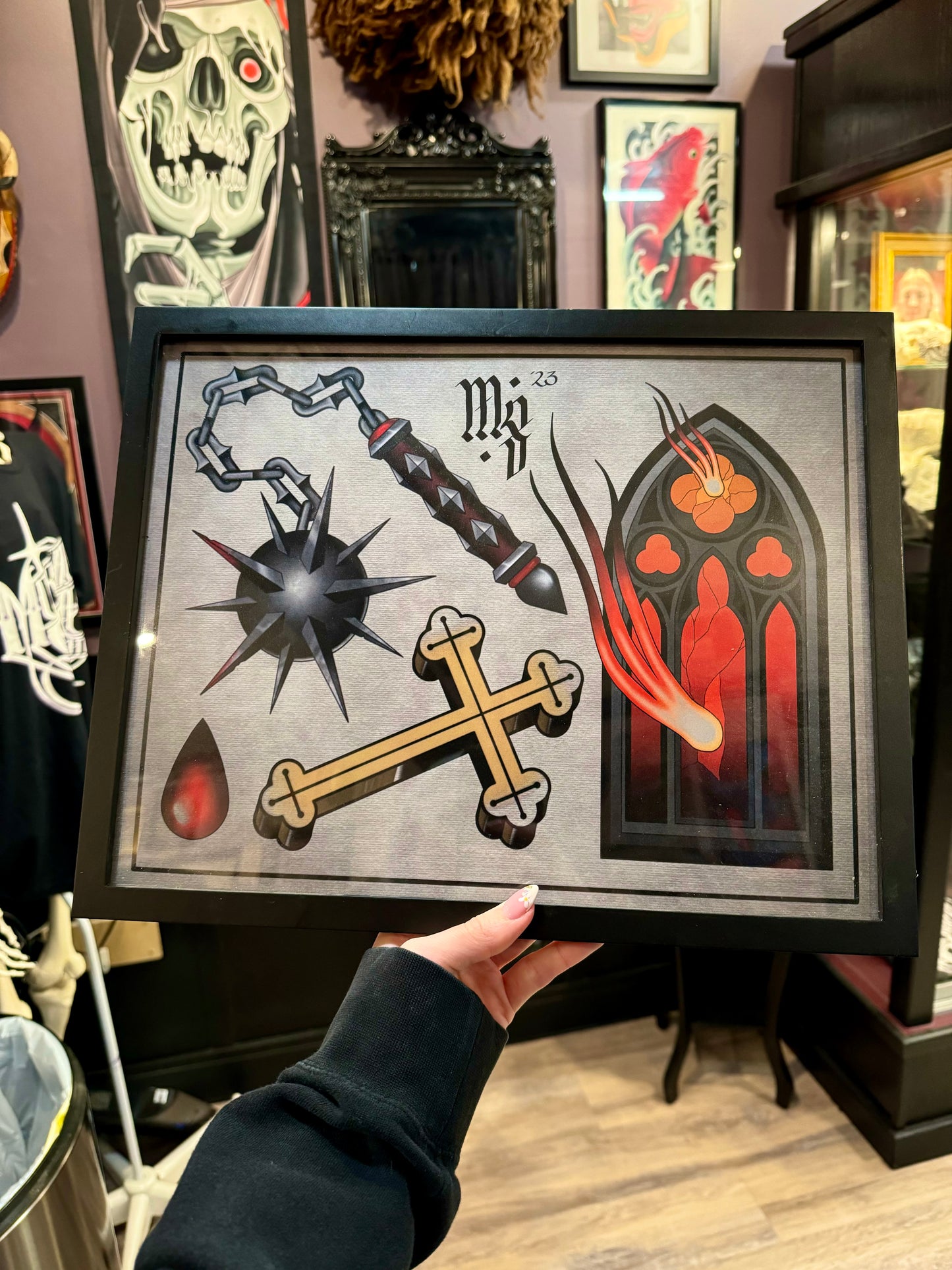 Medieval Warfare Flail Neotraditional Tattoo Flash Art Print 11x14”
