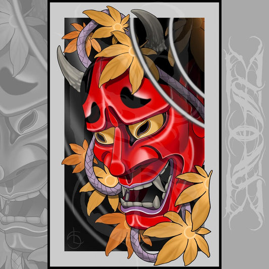 Hannya Oni Japanese Neotraditional Tattoo Style Art Print 11x17”