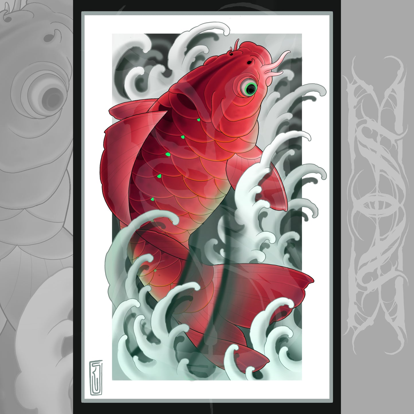Koi Fish Japanese Neotraditional Tattoo Style Art Print 11x17"