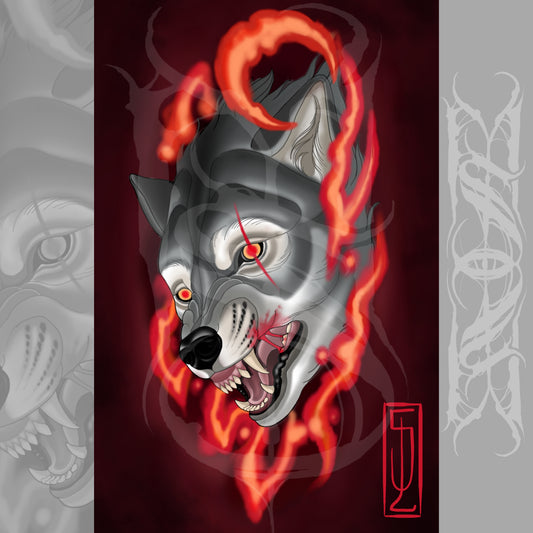 Snarling Wolf Neotraditional Tattoo Style Art Print 11x17"