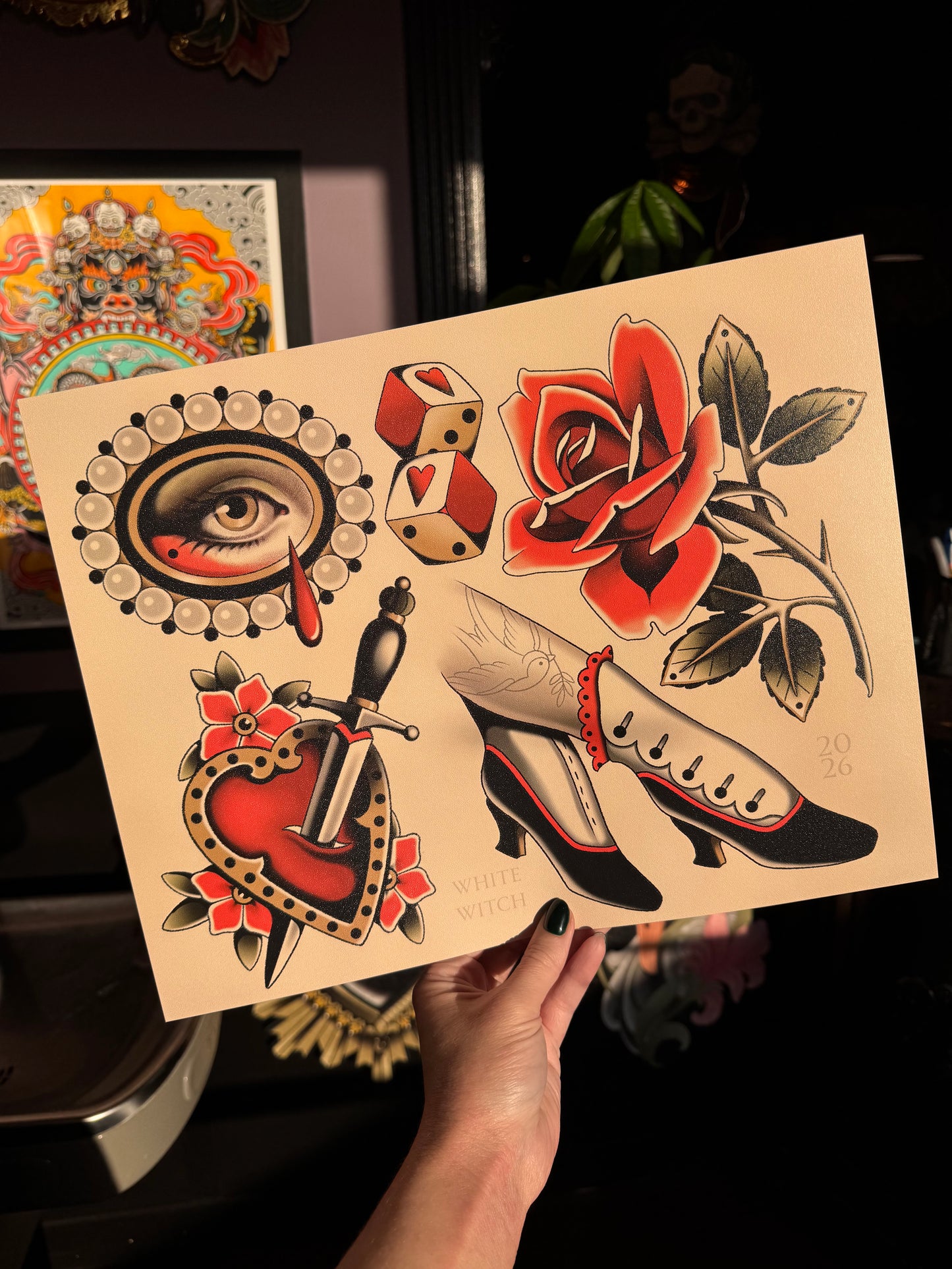 Victorian Valentine Traditional Tattoo Flash Sheet Art Print 11x14”