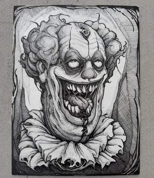 Clown “Smile Wider” Blackwork Illustrative Tattoo Style Art Print 9x12”