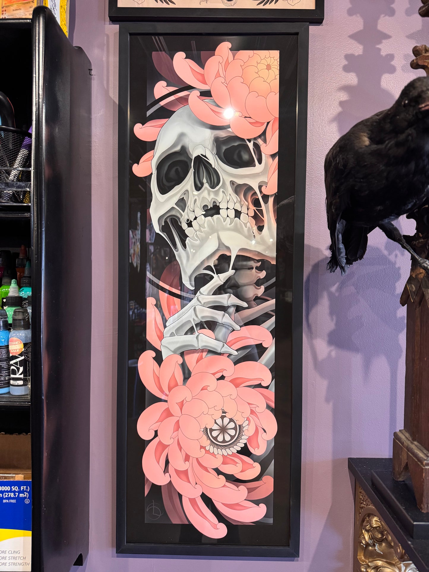 Reaper and Pink Chrysanthemum Giclée Print 12x36”
