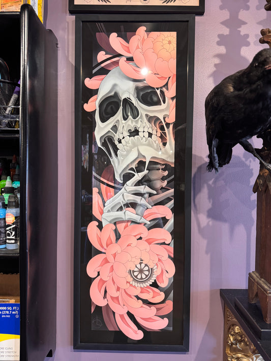 Reaper and Pink Chrysanthemum Giclée Print 12x36”