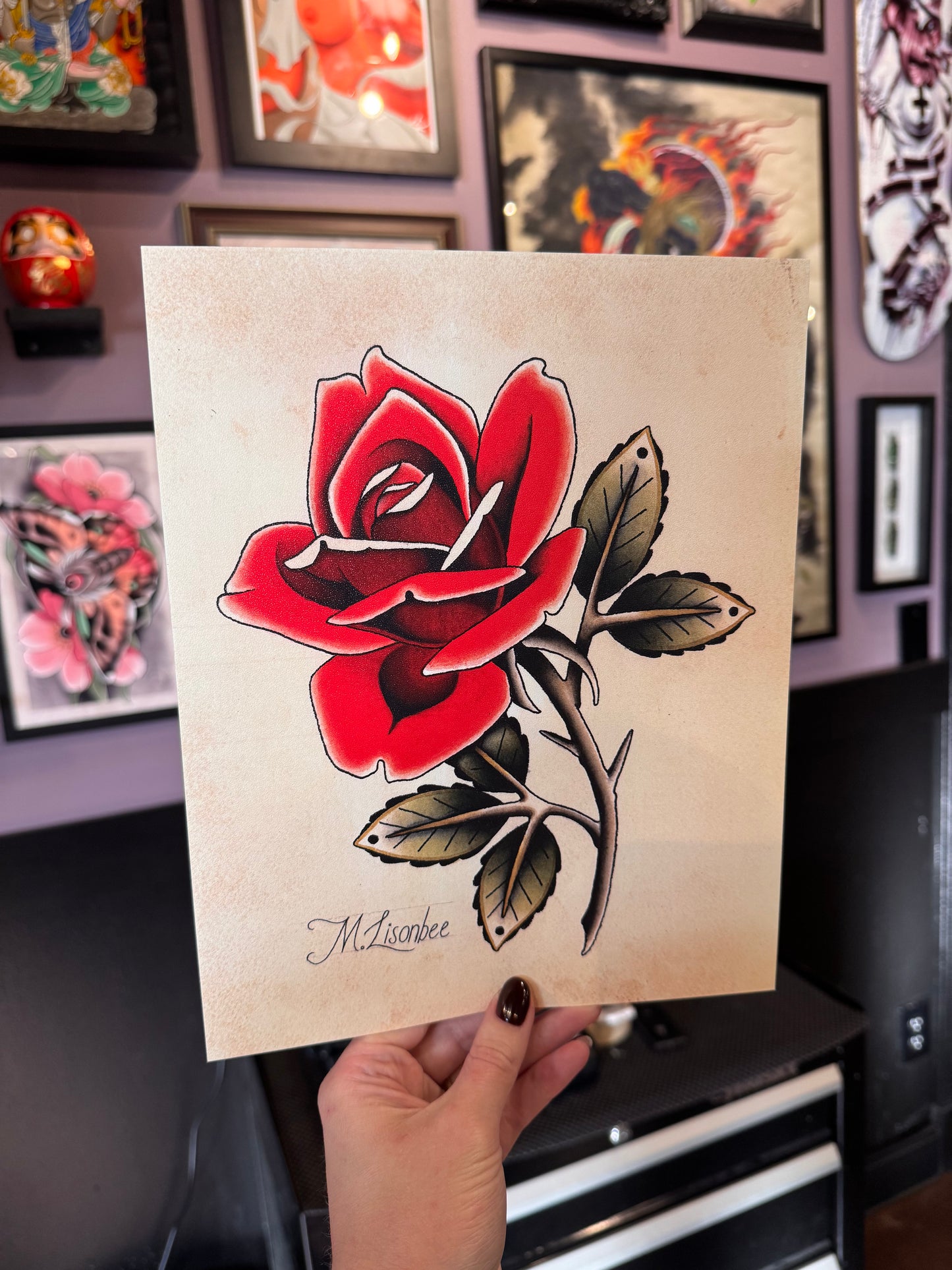 Rose Traditional Tattoo Style Art Print 8x10"