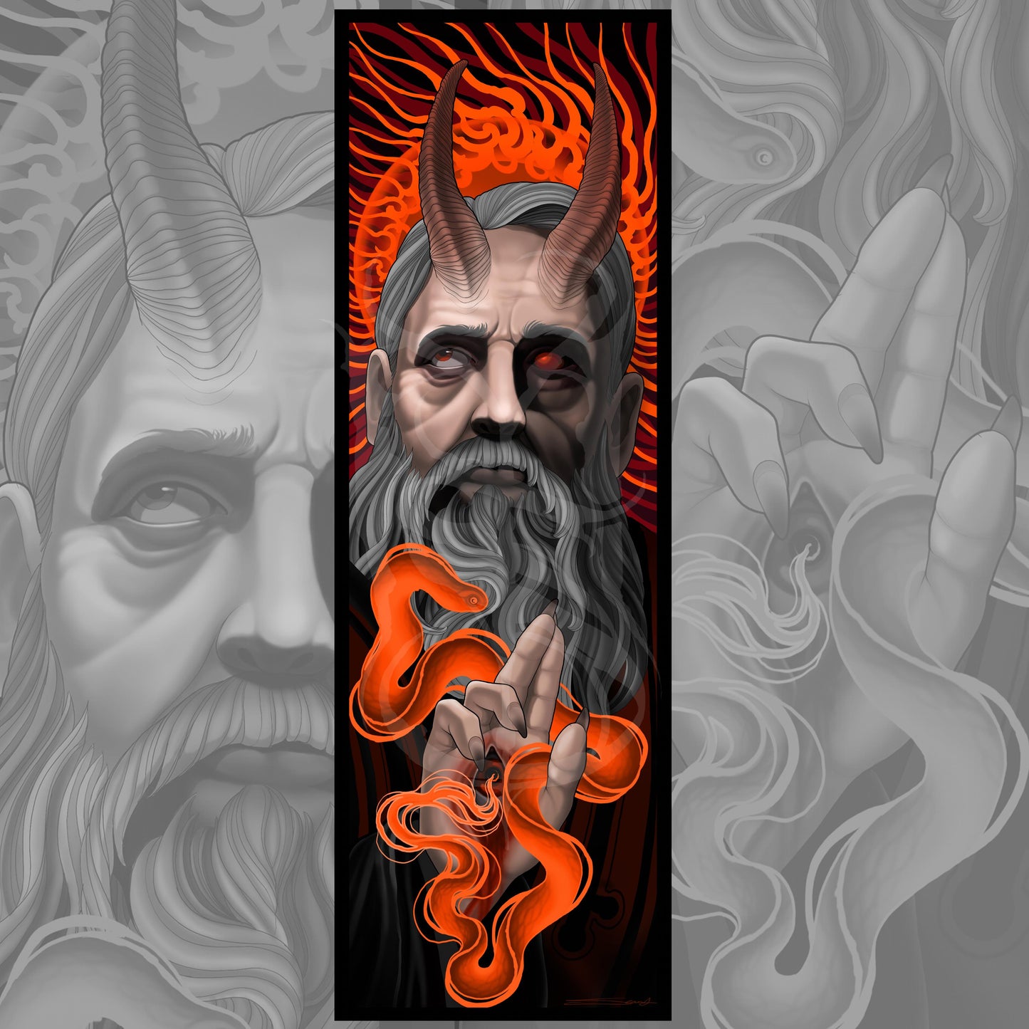 Lucifer Morningstar Devil Neotraditional Tattoo Style Art Tapestry Fabric Banner 15x45”